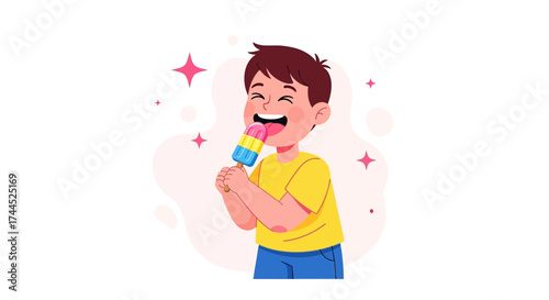 Delighted Child Savoring Ice Cream on a Sunny Day, Joyful Expression and Treats