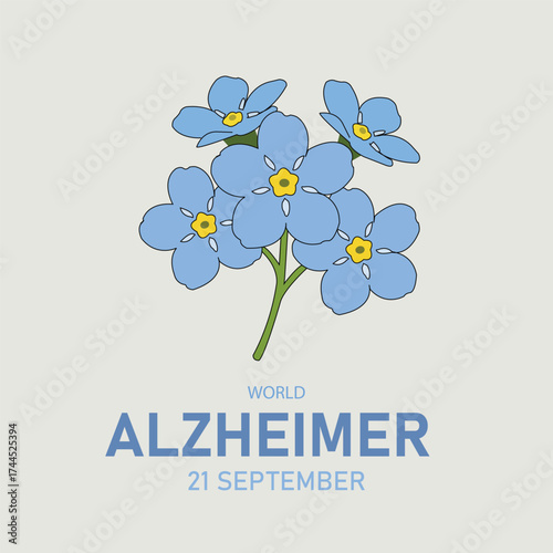 World Alzheimer's Day Delicate blue forget-me-nots flowers symbolize memory and remembrance, perfect for sensitive themes, elegant floral branding, 