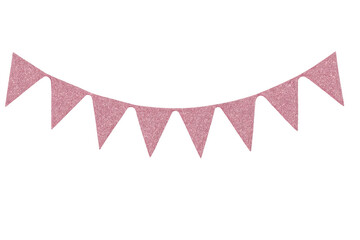 Pink glitter bunting flag banner with transparent background