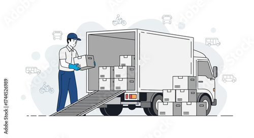 Delivery Person Loading Packages Into A Van, Showing Transportation and Shipping Process