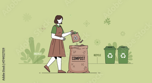 Doing Composting: Organic Waste Disposal Into Compost Bag for Earth Conservation