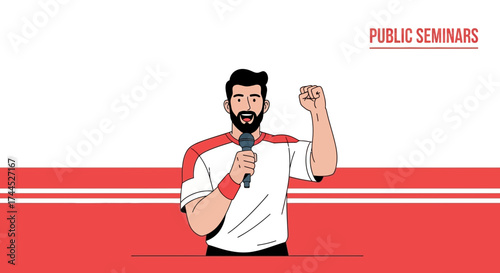 Dynamic And Engaging Presentation With A Confident Speaker Holding A Microphone For Seminars