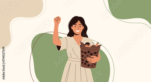 Eco-Conscious Woman Celebrating, Showcasing Sustainable Living, Championing Waste Reduction Efforts