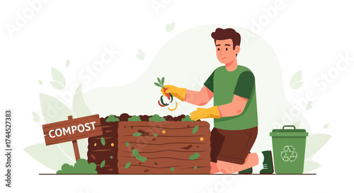 Eco-Friendly Organic Recycling And Composting Process With A Smiling Man Working