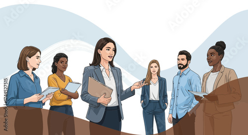 Diverse Collaboration Of Professionals Presenting Ideas In A Modern Business Setting