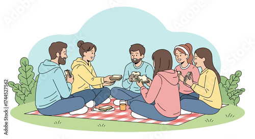 Diverse Gathering: Friends Sharing Delicious Food and Joyful Moments Together Outdoors