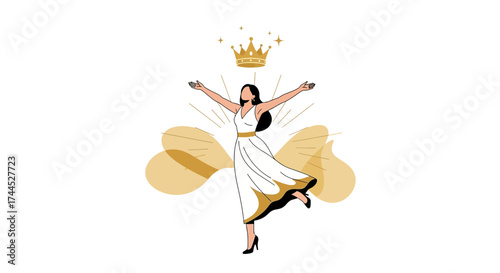 Elegant Lady Celebrating Achievement With Crown Symbolizing Success and Victory