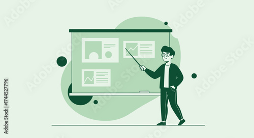 Educator Presenting Information on Screen During a Teaching Session Presentation