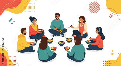 Diverse Group Of People Enjoying A Meal Together In A Community Setting