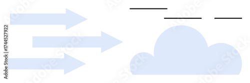 Horizontal arrows directed at a cloud, symbolizing speed, innovation, data transfer, mobility, technology integration, digital transformation, future foresight. Ideal for abstract networking