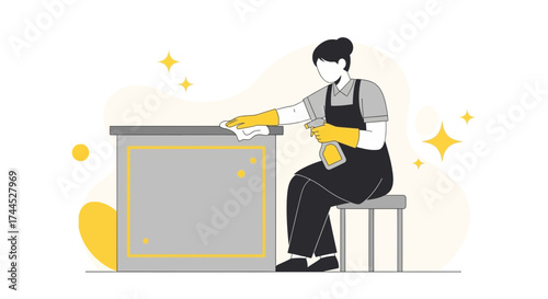 Efficient Cleaning: A Dedicated Person Wiping The Desk And Making It Shine Bright