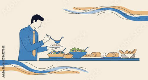 Employee Selecting Delicious Food Options At a Company Buffet Lunch with a Formal Attire