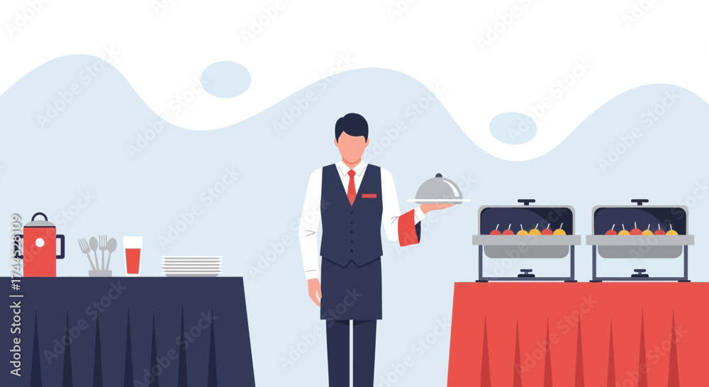 Obraz premium Elegant Buffet Service: A Vector Illustration Of Professional Food Presentation