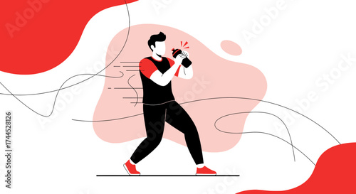 Energetic Illustration Of A Man Hydrating With A Drink Bottle With Vibrant Background