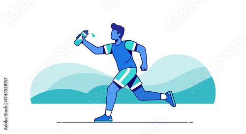 Energetic Runner Replenishing Hydration While Exercising in Illustration Style