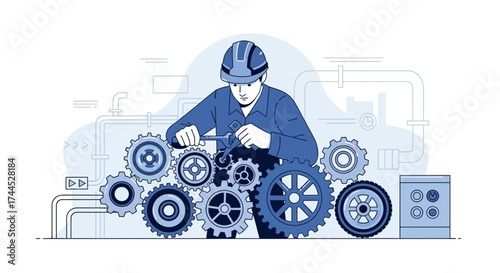 Engineer Adjusts Mechanical Gears to Optimize Operational Efficiency and Maintenance Protocols