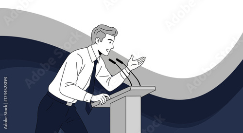 Engaging Speaker Delivering Presentation Amidst Abstract Waves With Clear And Concise Lines