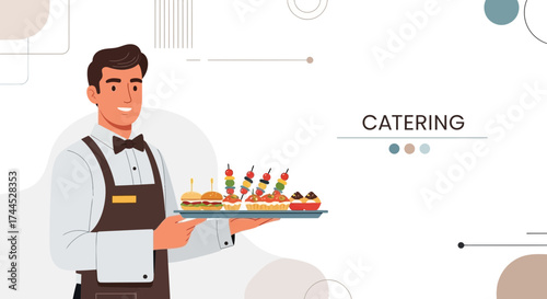 Elegant Waiter Serving Appetizers, Symbolizing Culinary Excellence in a Catering Context