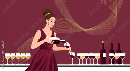 Elegant Woman Pouring Wine, Sophisticated Celebration Design, Luxury Drink Concept