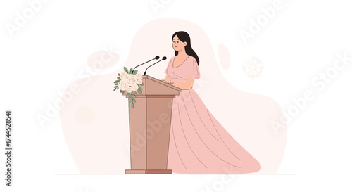 Elegant Woman Presenting from a Podium: Vector Illustration for Ceremonies and Events