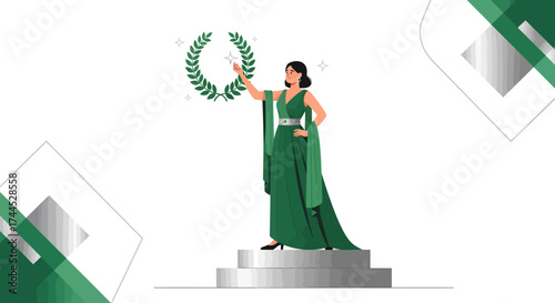 Elegant Woman Receiving Laurel Wreath Representing Victory, Triumph, And Achievement Illustration