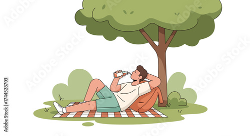 Enjoying Refreshment Under The Shade: Relaxing Afternoon Picnic and Hydration