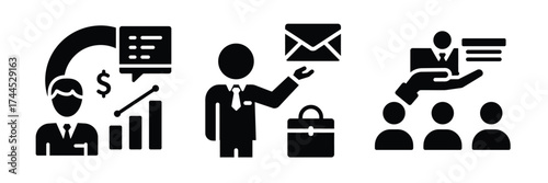 negotiation silhouette business vector icon set.