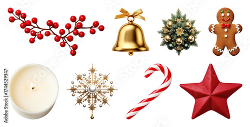 PNG Festive holiday decoration elements, element set on transparent background