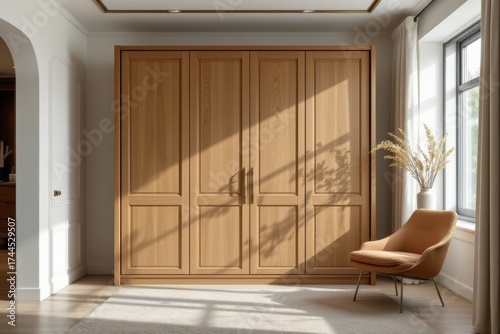 Wooden Wardrobe in Bright Modern Interior