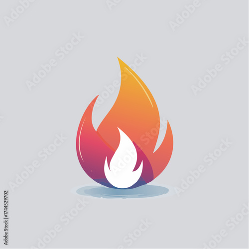 A Vibrant and Stylized Flame Icon with Gradients and Soft Shadows on a Light Background