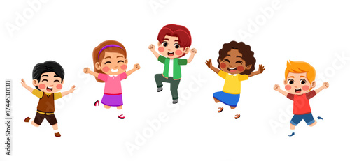 set 1 children jumping happily in vector illustration style