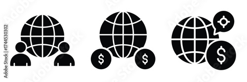 Global silhouette business vector icon set.
