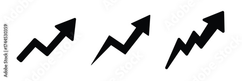 Growth arrow silhouette business vector icon set.