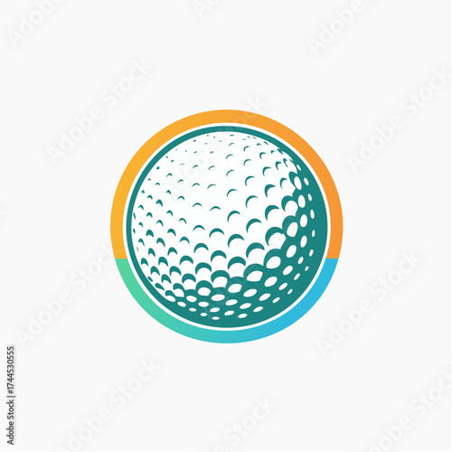 Abstract golf ball design emblem with colorful gradients and stylized spherical representation