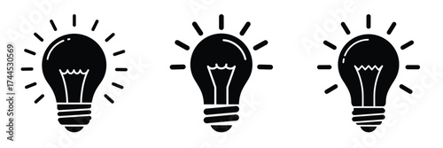 Light bulb idea silhouette business vector icon set.
