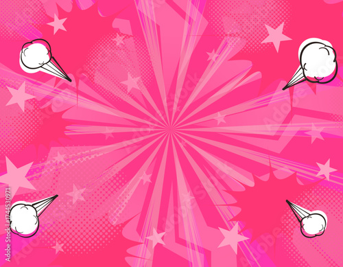アメコミ風のシンプルな背景　集中線　ドットグラデーション　ピンク　1