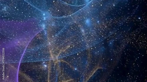 Ethereal cosmic energy flowing with mesmerizing blue and gold stardust, perfect for atmospheric visuals and captivating motion graphics in your project
