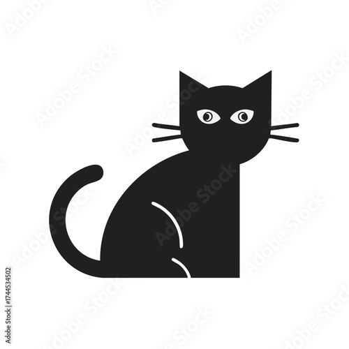 Minimalist Geometric Black Cat Illustration on White Background — Abstract Animal Design for Modern Art and Branding