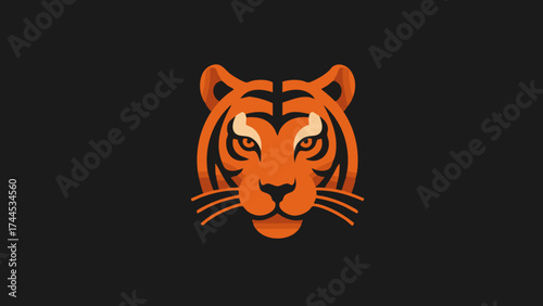 Stylized Tiger Face Illustration on Black Background — Bold Symbol of Strength, Elegance, and Modern Graphic Design