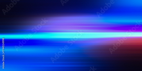 Abstract Light Streaks in Blue and Purple Tones . Blur red glowing lines. Neon abstract background. Futuristic radiance. Defocused luminous navy blue red  color curve streak light flare motion on dark