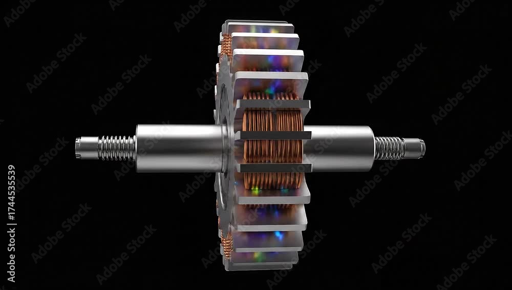 3D Animation of an Electric Motor Rotor with Copper Windings Rotating ...