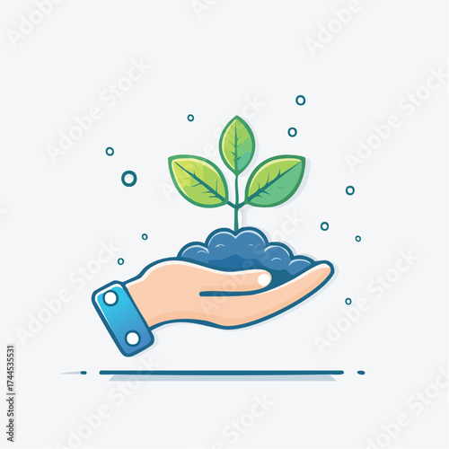 Illustration of a Hand Holding a Sapling Representing Growth and Environmental Stewardship