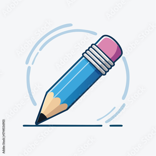 Illustrative depiction of a blue pencil poised to begin writing, drawing with a line