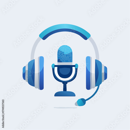 Illustrative emblem featuring headphones surrounding a microphone, representing audio and sound