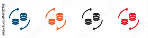 Data conversion icons. Solid vector icons.