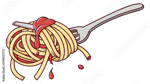 Delicious spaghetti with tomato sauce on a fork pasta italian food meal dinner lunch recipe cuisine 100 char