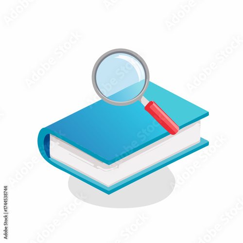 Magnifying Glass Resting On Top Of A Closed Book On An Isolated White Backdrop