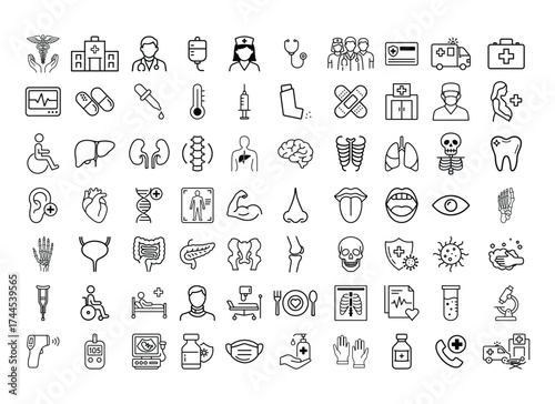 Health and Medical Vector Icon Pack – Hospital, Anatomy, Equipment, Doctors, Patients, Organs, Staff, Services, Wellness Collection