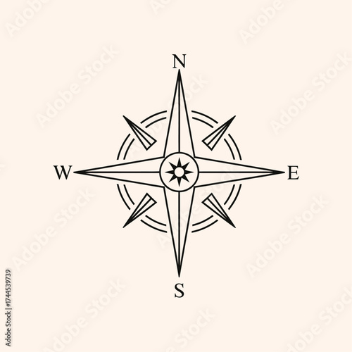 Compass Rose on Black Navigation and Directional Symbol