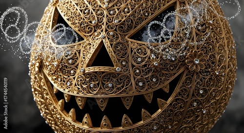 An Intricately Designed Pumpkin featuring a Spooky Expression thats perfect for Halloween